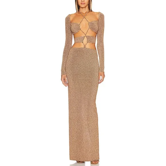 Michael Costello | Dresses | Michael Costello X Revolve Nyura Gold Nylon  Gown Size S | Poshmark
